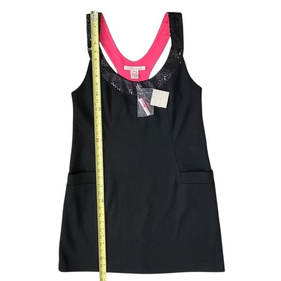 Charlotte Ronson Black Soft Wool Blend Mini Dress with Sequin Detail and Pockets - Picture 9 of 12